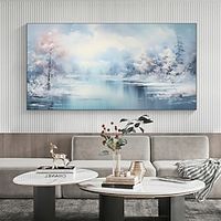 Handmade Original winter Oil Painting On Canvas Wall Art Decor Abstract Lake Landscape Landscape Painting for Home Decor With Stretched FrameWithout Inner Frame Painting Lightinthebox - thumbnail