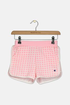 Girls Gingham French Terry Shorts  Pink Candy