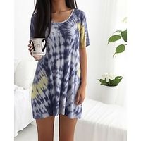 Women's Tie Dye Nightgown Nightdress Pajamas Sleepwear Nightshirt Sleep Shirt Basic Casual Home Bed Polyester Breathable Crew Neck Short Sleeve Dress Without Lining Summer Spring Lightinthebox - thumbnail