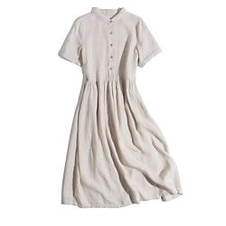 Women's Linen Dress Shirt Dress White Cotton Dress Midi Dress Button Vacation Shirt Collar Short Sleeve Summer Spring ArmyGreen Pink Plain Lightinthebox