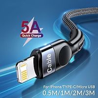USB Cable for iPhone 13 12 11 Pro Max Xs X 8 7 SE iPad Cable 5A Fast Charging Cable for For Samsung Huawei XiaoMi OnePlus Fast Charging USB-C Cable Mobile Phone For More Android Micro USB Smartphones miniinthebox - thumbnail
