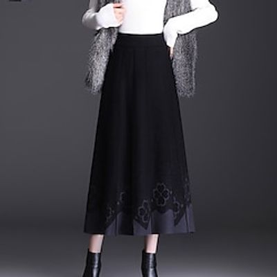 Women's Skirt Midi Floral Print Skirt Long Acrylic Coffee Grey Skirts Ruched Elegant Fashion Casual Street Daily Fall Winter One-Size Lightinthebox