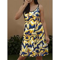 Women's Casual Dress Summer Dress Geometric Color Block Print Strap Mini Dress Streetwear Street Holiday Sleeveless Regular Fit Yellow Summer S M L XL XXL Lightinthebox