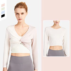 Women's Crop Top Tee  T-shirt Crossover V Neck Spandex Color Block Sport Athleisure T Shirt Top Long Sleeve Quick Dry Breathable Soft Comfortable Everyday Use Casual Daily Outdoor Lightinthebox