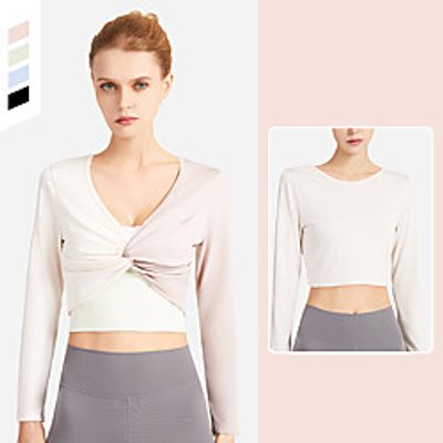 Women's Crop Top Tee  T-shirt Crossover V Neck Spandex Color Block Sport Athleisure T Shirt Top Long Sleeve Quick Dry Breathable Soft Comfortable Everyday Use Casual Daily Outdoor Lightinthebox