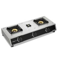 Krome Gas Stove 3 Burners, Auto Ignition, Two 100MM + Single 30MM Brass Burner Cap, LPG Cooktop, CE Approved, Stainless Steel Body, KR-GSFC3041