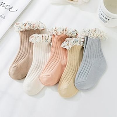 Kids Girls' Socks Blue Pink Brown Jacquard Ruffle Spring Summer Sweet Daily Wear 1-12 Years Lightinthebox