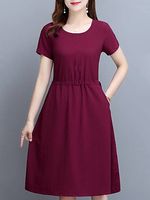 Round Neck Plain Skater Dress - thumbnail