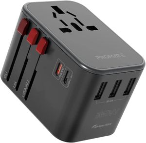 Promate Travel Adapter, Universal Grounded Power Adapter with 1840W AC Socket, TRIPMATE-33W