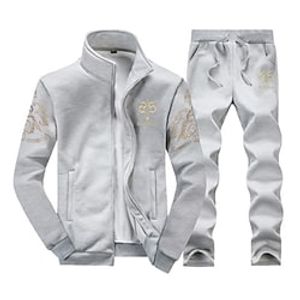 Men's Tracksuit Sweatsuit Jogging Suits Silver Black White Navy Blue Gray Sports  Outdoor Sportswear Cotton Clothing Apparel Hoodies Sweatshirts  miniinthebox