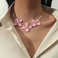 Women's Choker Necklace Necklace Classic Flower Shape Simple European Sweet Imitation Pearl Alloy Blushing Pink 40-50 cm Necklace Jewelry 1pc For Party Evening Street Prom Birthday Party Festival miniinthebox - thumbnail