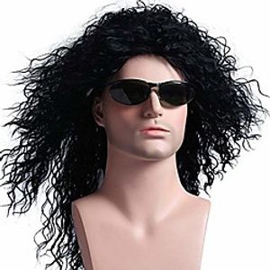 70s 80s costume wig rock wig long curly fashion smart rocker wig metal punk halloween costumes (black) (Only Wig Without Glasses) miniinthebox