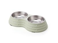 Double Dining Pet Feedrer With Stainless Steel Bowl & Non Slip Rubber Bottom green For Cats And Dogs - 41.5X22X7cm