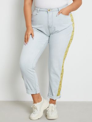 Plus Size Patchwork Pocket Design Zip Design Jeans