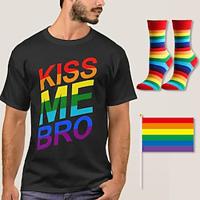 LGBT LGBTQ T-shirt Pride Shirts with 1 Pair Socks Rainbow Flag Set Kiss Me Bro Funny Queer Lesbian Gay T-shirt For Couple's Unisex Adults' Pride Parade Pride Month Party Carnival Lightinthebox