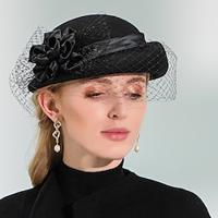 Hats Headwear 100% Wool Beret Hat Bowler / Cloche Hat Wedding Cocktail Elegant Wedding With Floral Lace Side Headpiece Headwear Lightinthebox