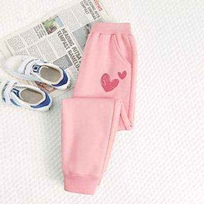 Kids Girls' Trousers Graphic Active School 7-13 Years Fall Huamian flower sweatpants black Huamian flower sweatpants powder Huamian two-heart sweatpants gray Lightinthebox