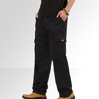 Men's Cargo Pants Trousers Elastic Waist Baggy Multi Pocket Plain Wearable Outdoor Daily Cotton Blend Fashion Streetwear Black Yellow Inelastic Lightinthebox