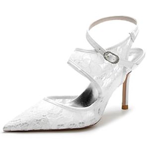 Women's Wedding Shoes Dress Shoes Wedding Party Daily Embroidered Wedding Heels Bridal Shoes Bridesmaid Shoes Lace Embroidery Stiletto Heel Pointed Toe Elegant Fashion Cute Lace Ankle Strap Black Lightinthebox