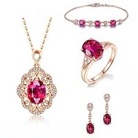 Red Crystal Gemstone Bracelet For Women Buy Three Get One Free Luxury European And American Style Rose Gold Necklace Ring Set Lightinthebox - thumbnail