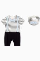 Orlando Striped Jersey Romper with Bib Orlando Striped Jersey Romper with Bib