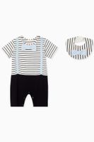 Orlando Striped Jersey Romper with Bib - thumbnail