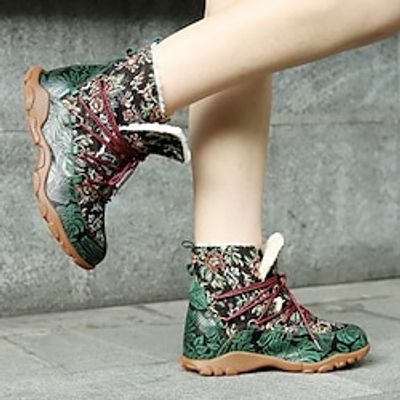 Women's Boots Height Increasing Shoes Winter Boots Handmade Shoes Daily Floral Booties Ankle Boots Winter Flower Hidden Heel Round Toe Vintage Plush Casual Leather Polyester Lace-up Green miniinthebox Women's Boots Height Increasing Shoes Winter Boots Handmade Shoes Daily Floral Booties Ankle Boots Winter Flower Hidden Heel Round Toe Vintage Plush Casual Leather Polyester Lace-up Green miniinthebox