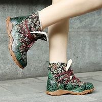 Women's Boots Height Increasing Shoes Winter Boots Handmade Shoes Daily Floral Booties Ankle Boots Winter Flower Hidden Heel Round Toe Vintage Plush Casual Leather Polyester Lace-up Green miniinthebox - thumbnail