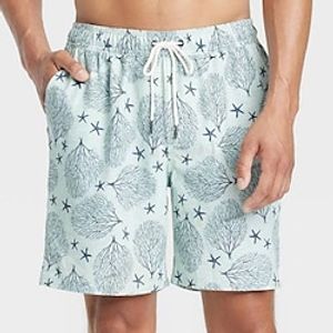 Men's Swim Shorts Swim Trunks Board Shorts Beach Shorts Pocket Drawstring Elastic Waist Graphic Comfort Short Casual Holiday Beach Hawaiian Stylish Beige Light Blue Lightinthebox