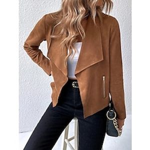 Women's Suede Jacket Fall Open Front Lapel Jacket Moto Biker Jacket Outerwear Long Sleeve Spring ArmyGreen S Lightinthebox