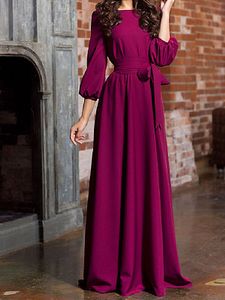Round Neck Patch Pocket Plain Maxi Dress