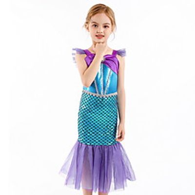 Kids Little Girls' Dress Solid Colored Color Block A Line Dress Birthday Performance Ruched Mesh Lace Blue Midi Sleeveless Princess Costume Dresses Fall Summer Regular Fit 2-8 Years Lightinthebox