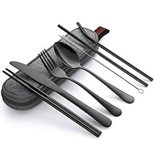 Portable Stainless Steel Flatware Set, Travel Camping Cutlery Set, Portable Utensil Travel Silverware Dinnerware Set with a Waterproof Case miniinthebox