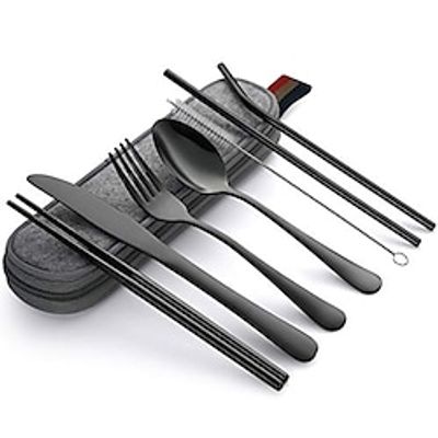 Portable Stainless Steel Flatware Set, Travel Camping Cutlery Set, Portable Utensil Travel Silverware Dinnerware Set with a Waterproof Case Lightinthebox
