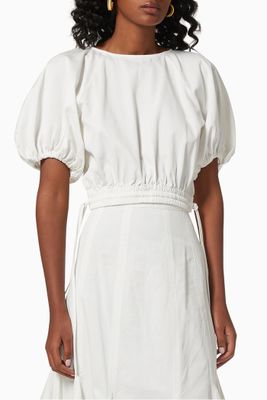 Adelle Drill Balloon Crop Top in Cotton Adelle Drill Balloon Crop Top in Cotton
