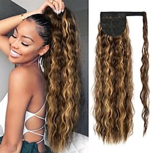 Corn Wave Ponytail Extension Wrap Around 26 Inches Long Curly Wavy Pony Tail Extension Synthetic Brown Mixed Blonde Ponytails Hairpiece for Women Girls Lightinthebox