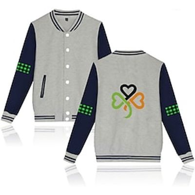 Four Leaf Clover Sporty Casual Men's Jacket Casual Jacket St.Patrick's Day Vacation Spring   Fall Stand Collar Long Sleeve Black Pink Dark Blue XS S M 65% Cotton Jacket Lightinthebox
