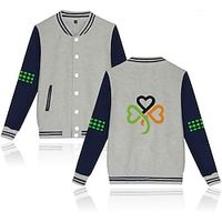 Four Leaf Clover Sporty Casual Men's Jacket Casual Jacket St.Patrick's Day Vacation Spring   Fall Stand Collar Long Sleeve Black Pink Dark Blue XS S M 65% Cotton Jacket Lightinthebox - thumbnail