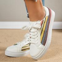 Women's Sneakers Platform Sneakers Daily Flat Heel Round Toe Casual Canvas Lace-up Black / White White / Yellow Pink / White Lightinthebox