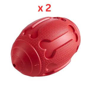 Miss Bear Red Concave Rugby Ball Squeaker Dog Toy - Small Dogs (Pack Of 2)