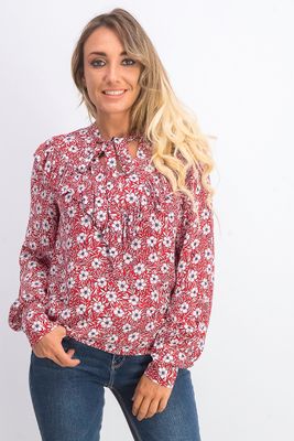 Womens Floral Print Top  Red Combo