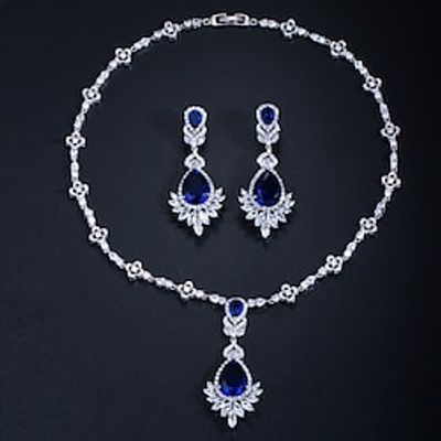 Bridal Jewelry Sets Two-piece Suit Zircon Copper 1 Necklace Earrings Women's Cute Stylish Cool Lovely Classic Precious Geometric Jewelry Set For Wedding Lightinthebox
