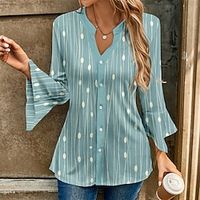 Women's Designer Shirt Blouse Striped Pink Blue Purple Print Button Long Sleeve Casual Fashion V Neck Regular Fit Bell Sleeve Spring   Fall Lightinthebox - thumbnail