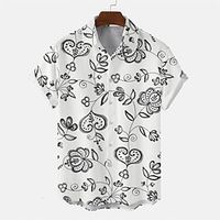 Heart Rose Casual Men's Shirt Button Up Shirt Casual Shirt Daily Wear Date Vacation Spring  Summer Lapel Short Sleeves Dark Red, White, Pink S, M, L Polyester Shirt Valentine's Day Lightinthebox - thumbnail