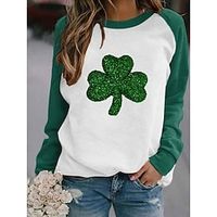 Women's Sweatshirt Pullover Shamrock St.Patrick's Day Casual Print Olive Green Grass Green Light Green Active Sportswear Round Neck Long Sleeve Top Micro-elastic Fall  Winter Lightinthebox - thumbnail