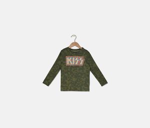 Boys Kiss Camouflage Long Sleeve Tee  Olive