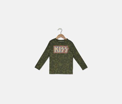 Boys Kiss Camouflage Long Sleeve Tee  Olive