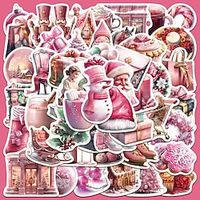 100Pcs Pink Christmas Sticker Santa Claus Snowman Christmas Tree Laptop Skateboard Very Thin New Year Gift Sticker miniinthebox - thumbnail
