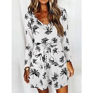 Women's Casual Dress T Shirt Dress Tee Dress Mini Dress Black White Orange Long Sleeve Graphic Lace up Winter Fall Spring V Neck Classic Daily Weekend Loose Fit 2023 S M L XL 2XL miniinthebox