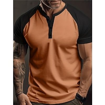 Men's Henley Shirt Tee Top Color Block Raglan Sleeve Henley Street Vacation Short Sleeves Clothing Apparel Fashion Designer Basic Lightinthebox